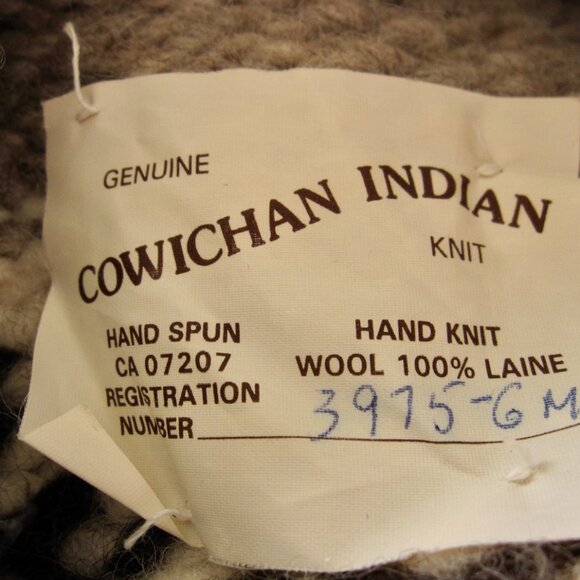 Vintage 80s Genuine Cowichan Indian Knit Cardigan Snowflake Sweater Wool Sz S-M - Picture 4 of 8